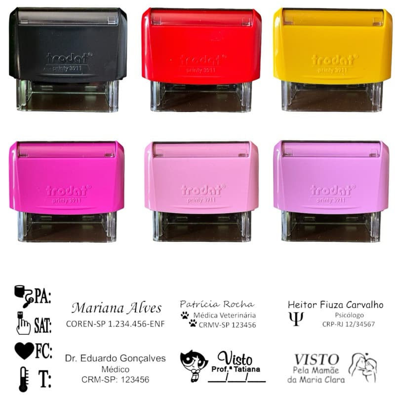 Carimbo Personalizado com dados Trodat 3911 ENVIO RÁPIDO - Cores Variadas - Professor Médico Pediatria Enfermagem