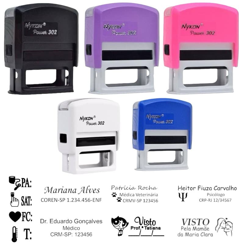 Carimbo Personalizado com dados Nykon 302 38x14mm - Professor Médico Pediatria Enfermagem