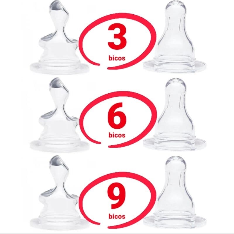 Kit com 3, 6 ou 9 Bicos de Mamadeira