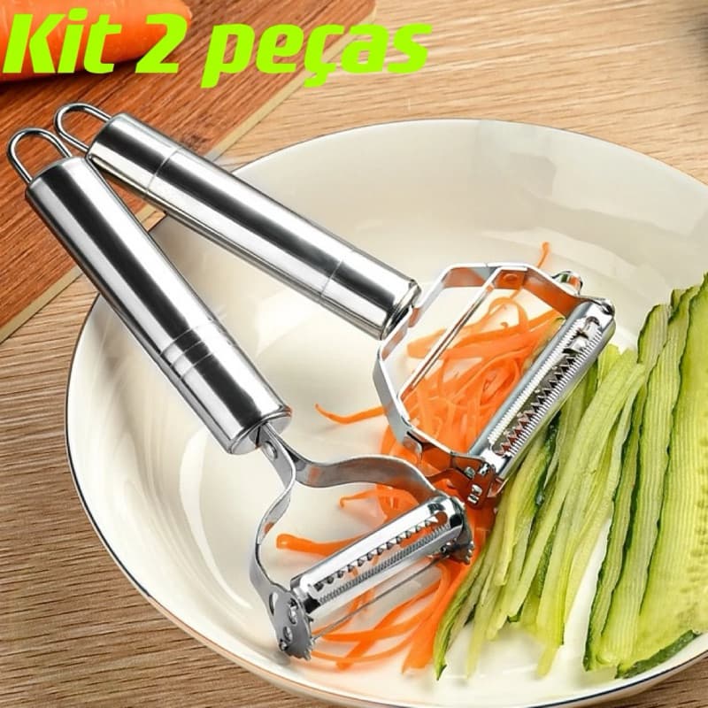 kit 2 peças Descascador INOX Legumes Frutas Dupla Lâmina Móvel 2 Em 1