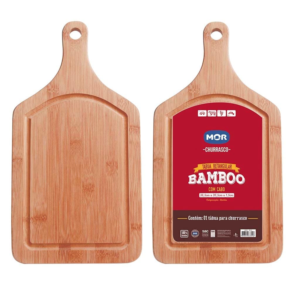 Tabua de Carne Churrasco c/ Cabo Madeira Bambu Mor 38,5cm x 20,5cm