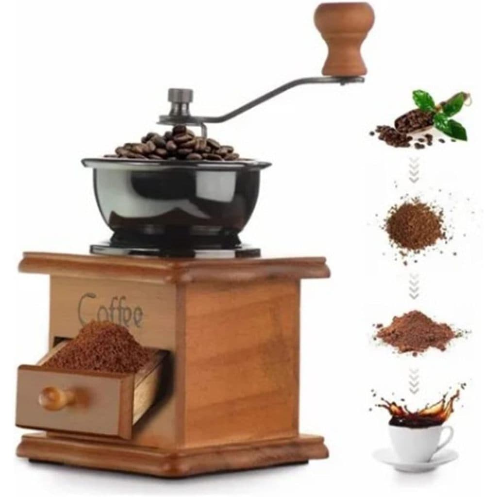 Moedor De Café Manual Gourmet C/ Regulagem De Moagem Transforma Em Pó Moedor De Mão De Madeira Marrom Portátil De Made Aço Inoxidável Estilo Italiano Retrô Vintage Clássico Moinho De Café Moedor De Café De Manivela Para Café De Gotejamento Prensa Francesa