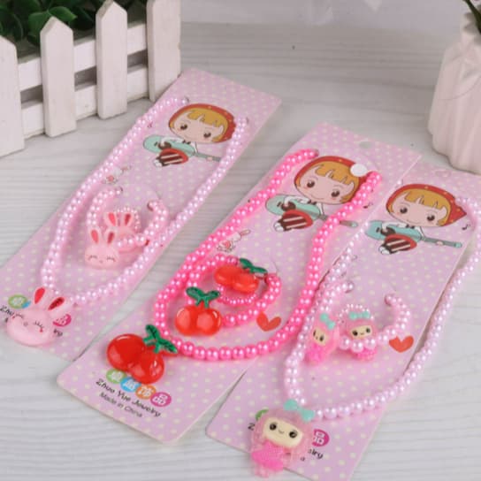 Kit 3 Conjuntos Colar/Pulseira e Anel de Miçangas infantil Pérola 3em1/Muito modelos