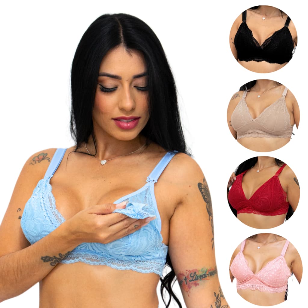 Kit 5 Sutiã Reforçado Amamentação Rendado Gestante Soutien Sem Bojo para Amamentar Plus Size