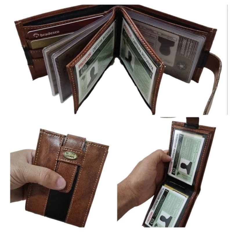 Carteira Masculina Sintética Compacta Cartões CNH Cédulas