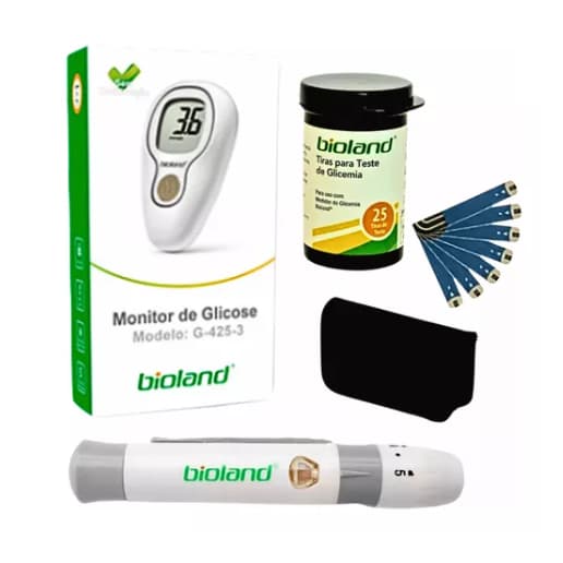 Kit Medidor De Glicose C/ 25 Fitas 25 Lancetas G-425-3 Bioland