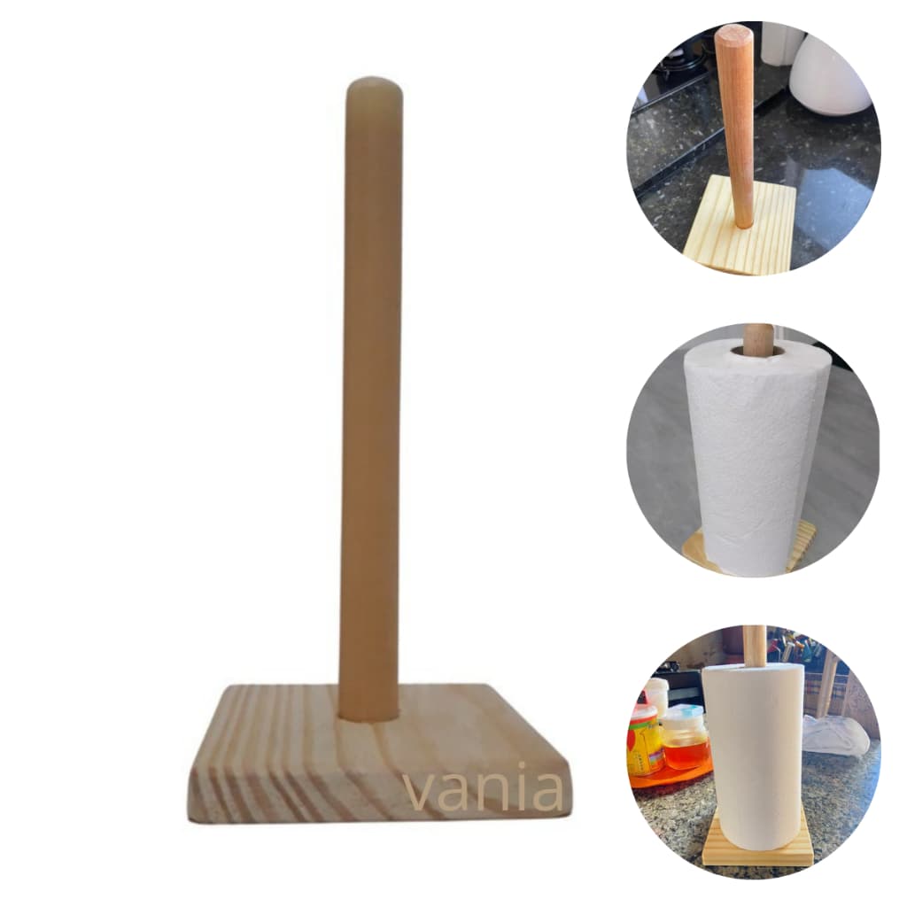 Suporte porta papel toalha de madeira casa cozinha +lixa unha