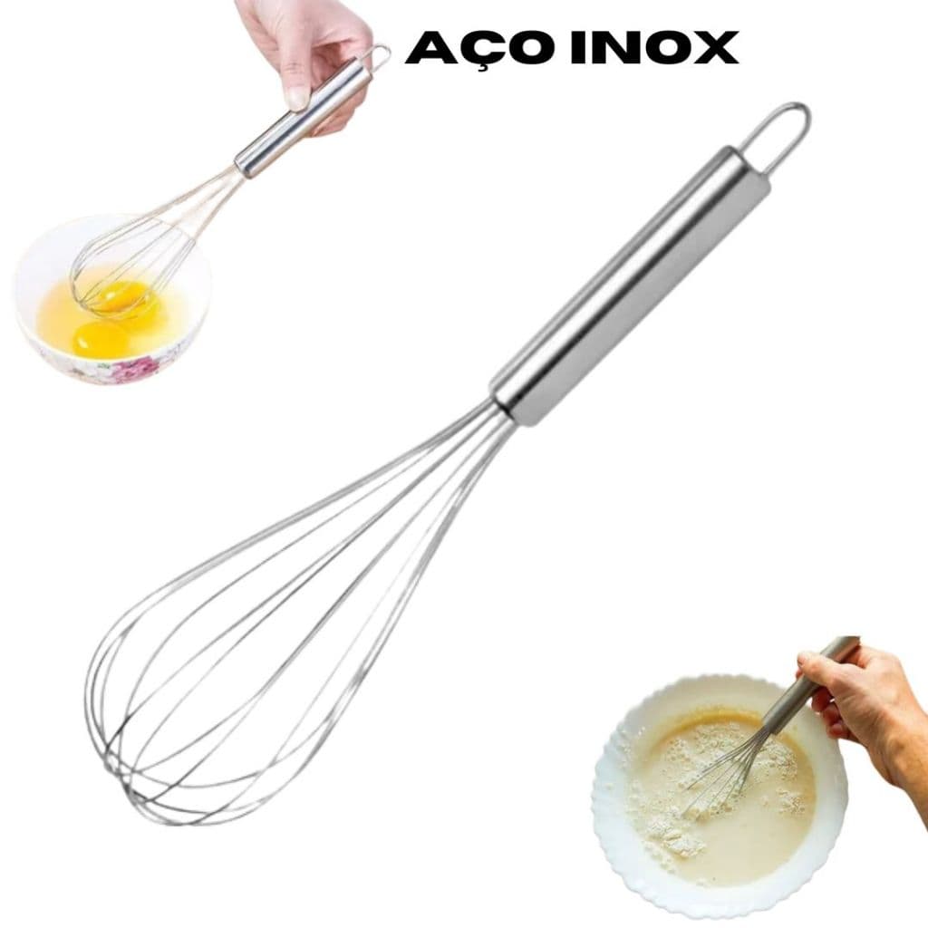 Batedor Fue Clara Ovo Massas Aço Inox 30cm Multifuncional Manual Confeitaria Restaurante Buffet Resistente Original Line