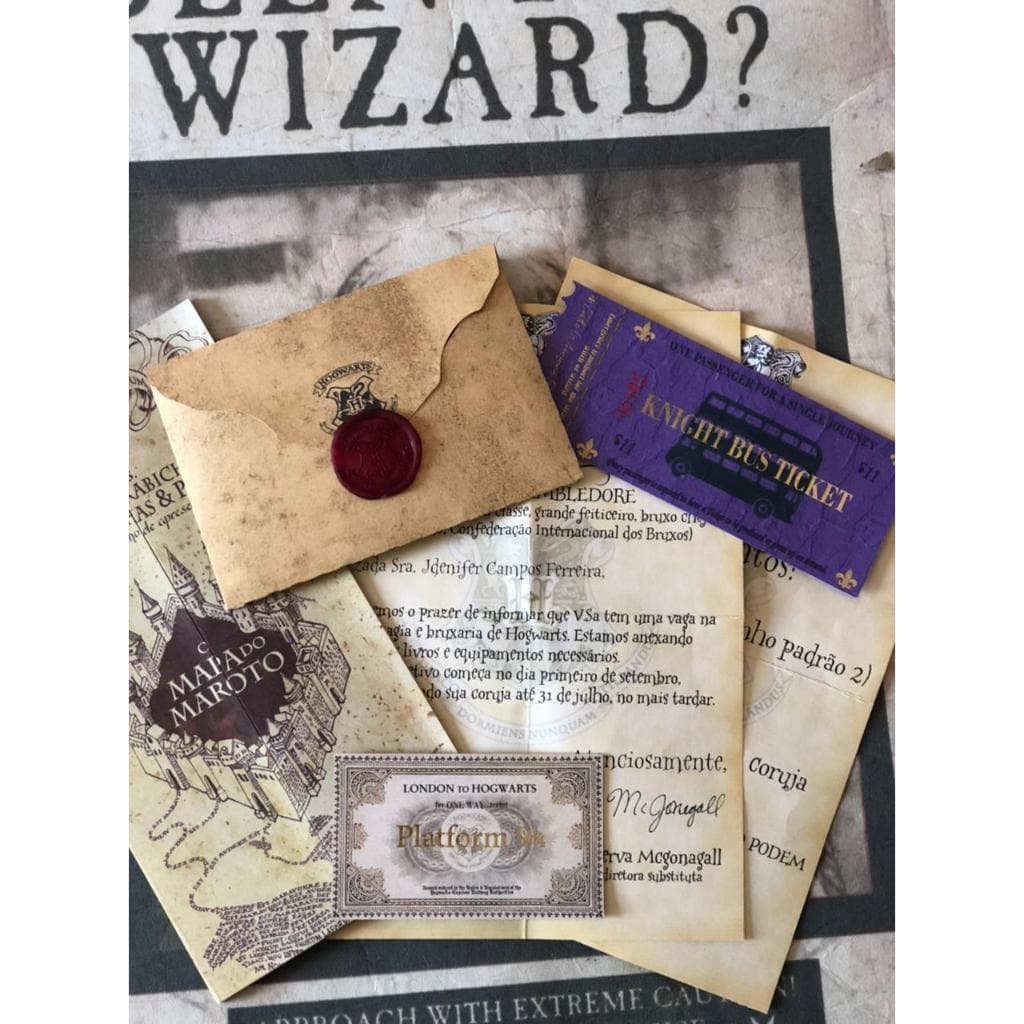 kit aceitação Hogwarts Harry Potter luxo com carta personalizada e mais itens
