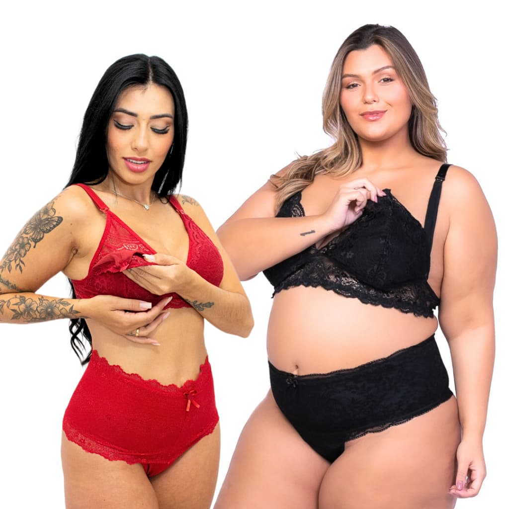 Kit 2 Conjuntos Pós Parto Amamentar para Lactantes Amamentação Plus Size sutiã calcinha modeladora