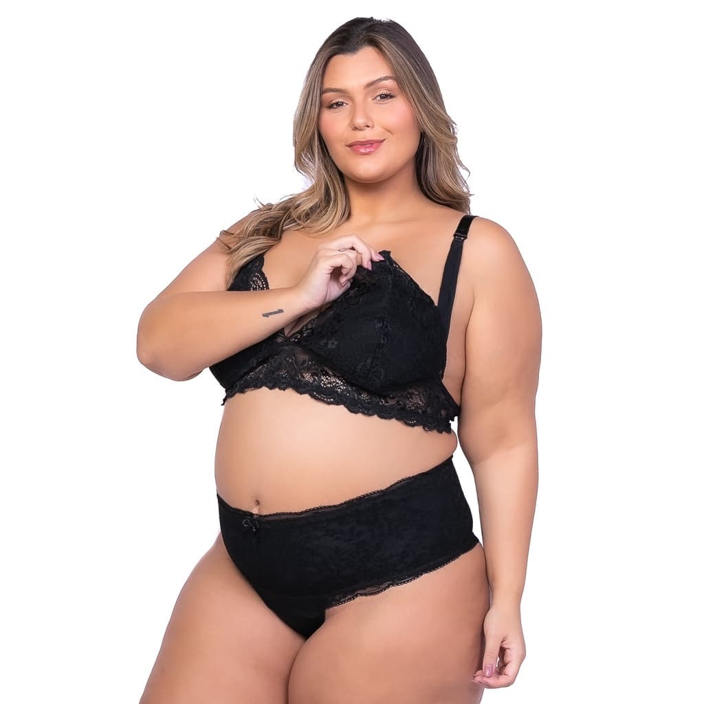 Conjunto amamentação Sutiã e Calcinha Gestante lactantes pós parto  sutiã click fácil plus size