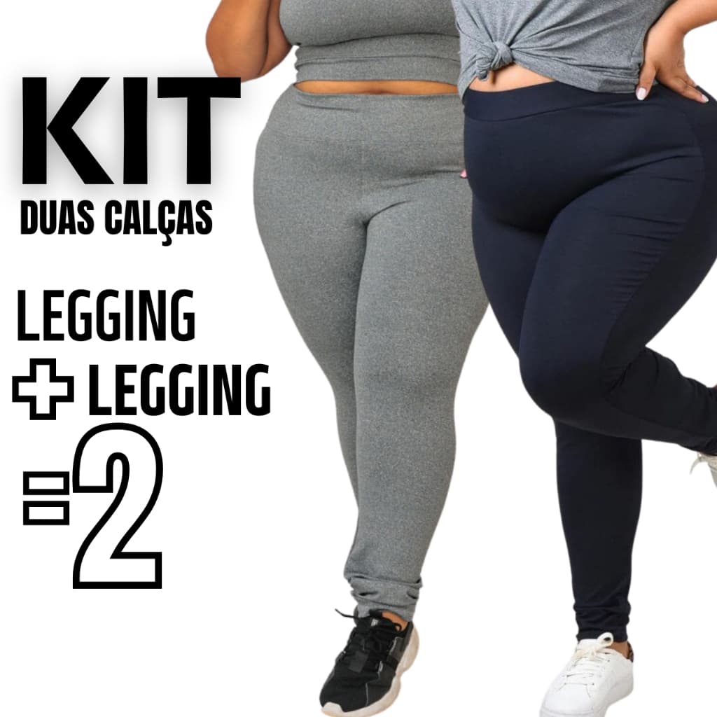 Kit 2 Calças Legging Plus Size Feminina Leg Suplex Zero Transparência Cintura Alta