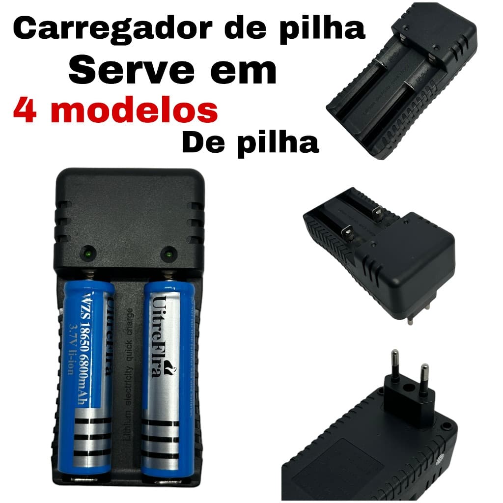 Carregador De Pilha Carrega 1 Pilha Sozinha Ou 2 Pilhas Juntas (Modelos de Pilhas 18650, 18500, 14500 ou 16340) HD-2899E