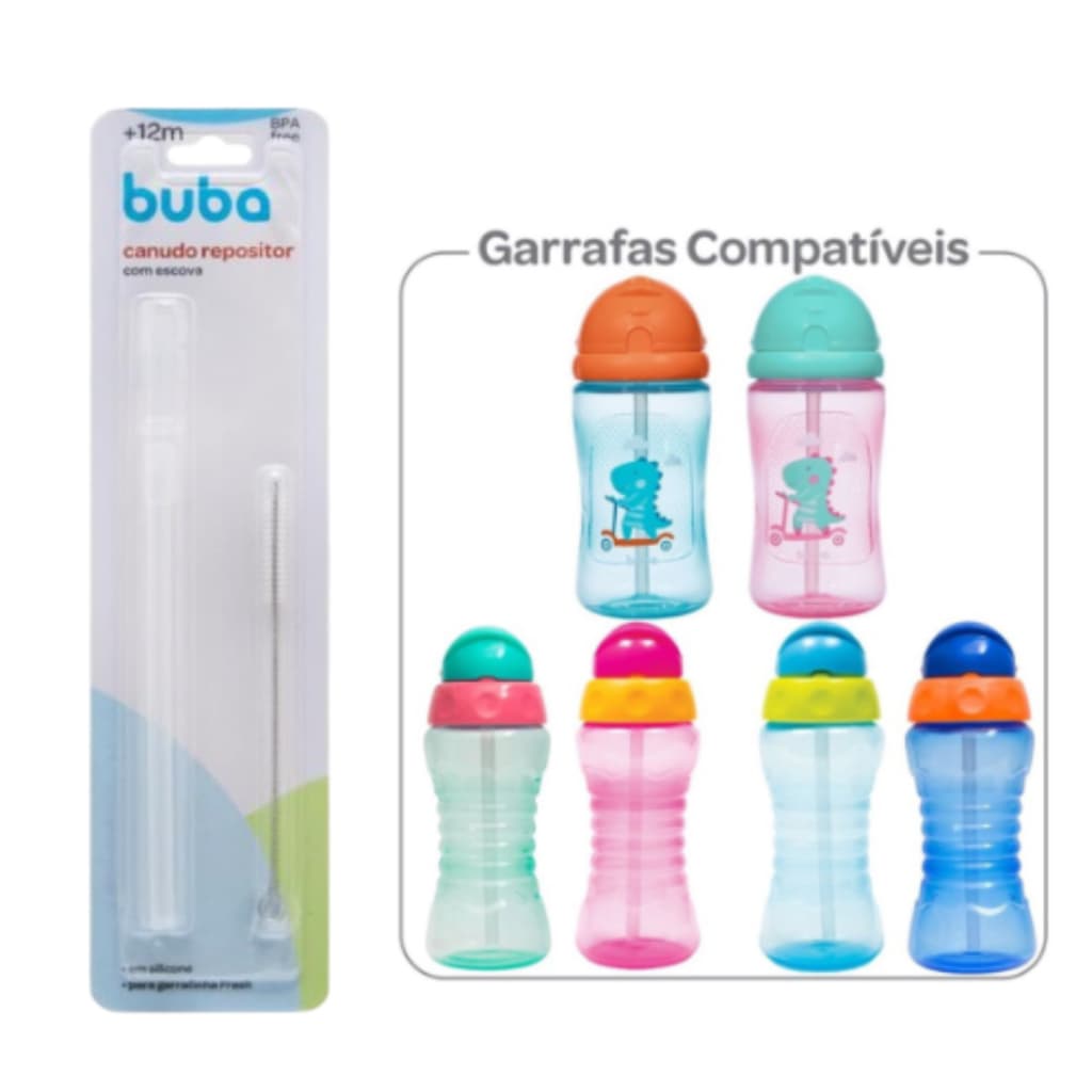 Refil Canudo Repositor em Silicone Garrafa Buba Com Escova para Limpeza Canudo Garrafa Garrafinha  Fresh e Garrafa Dino Patinete Buba