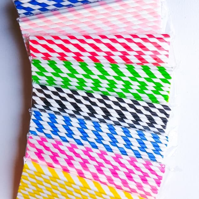 100  Canudos Coloridos e Listrados de Papel. Para Festa, Drinks e Topo De Bolos, Resistente e Biodegradável.