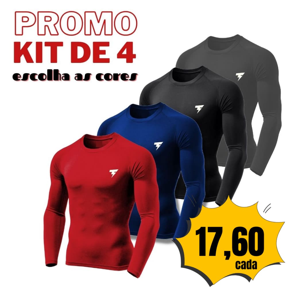 4 Camisa Térmica Proteção Uv 50+ Segunda Pele Camiseta Blusa Malha Fria Unissex Academia Manga Longa
