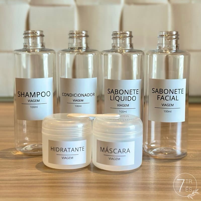 Kit viagem - frascos de 100ml para viagem + potinho 30ml