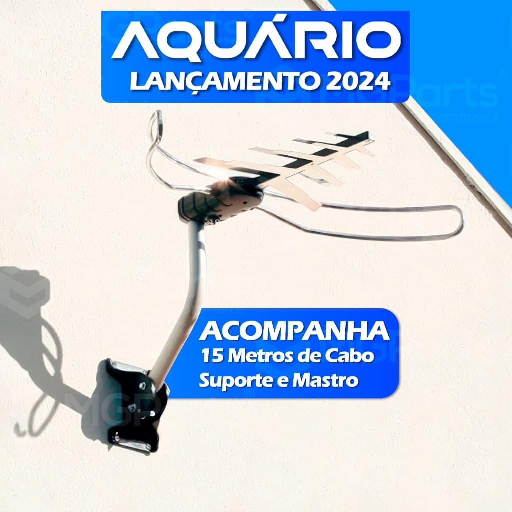 Antena Externa 4k Completa Profissional 5 em 1 com Mastro e Cabo de 15 Metros Aquário DTV-3000
