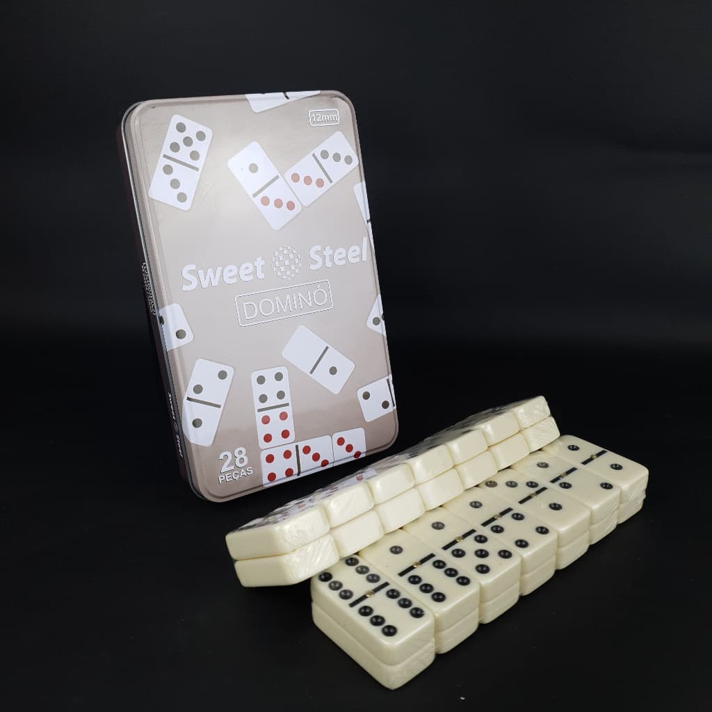 Dominó de Osso 12mm C/ 28 Peças na Caixa de Lata.