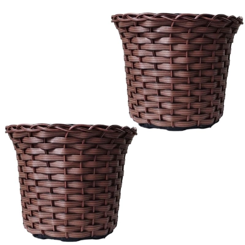 Kit 2 Vasos Fibra Sintética Rattan Decoração Cymbidium 21x18