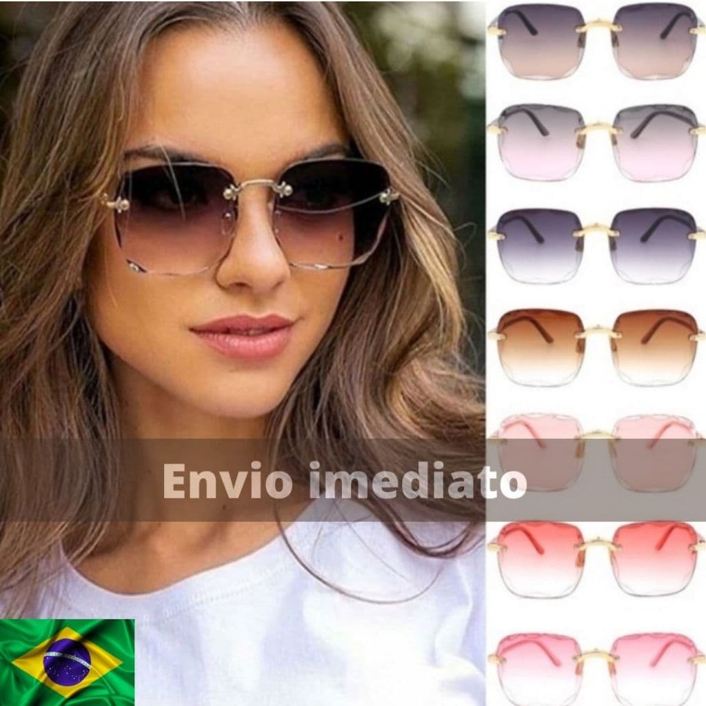 Óculos Feminino Square De Sol Quadrado Dourado S/aro Degradê