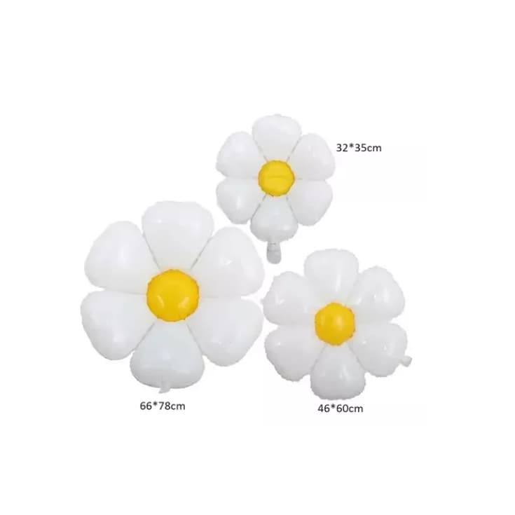 Kit C/ 6 Balão Flor Margarida Branca / 3 Tamanhos Festa e Decoração