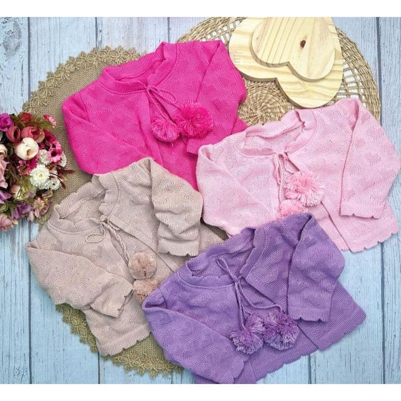 Casaco Bolero Coração Menina Tricô Tricot Infantil Bebê Casaquinho