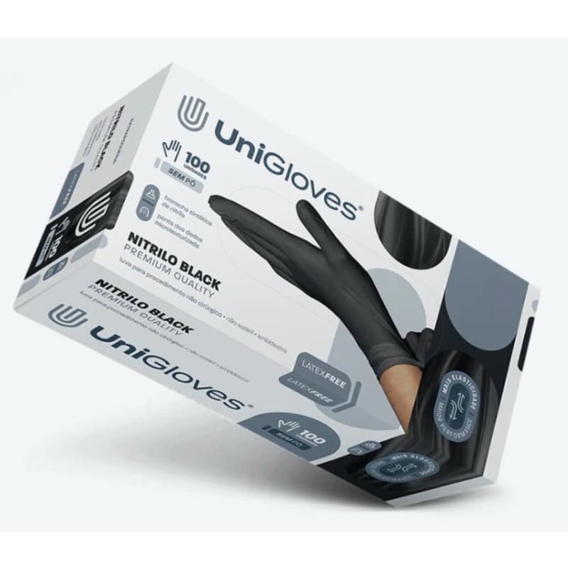 Luva Procedimento Nitrílica Preto S/ Talco UNIGLOVES cx.c/100 sem pó