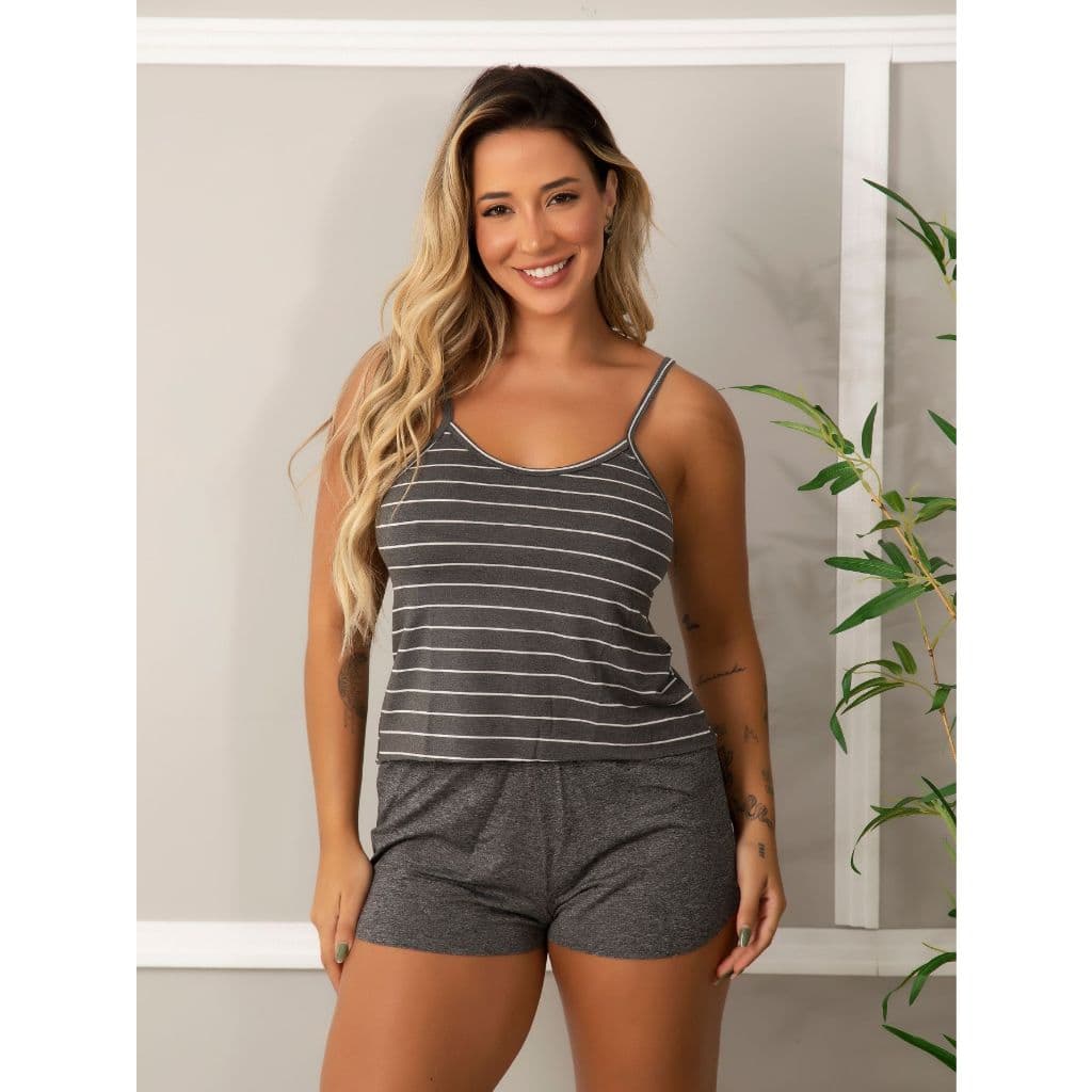 Baby Doll Listrado Alcinha Feminino 10876