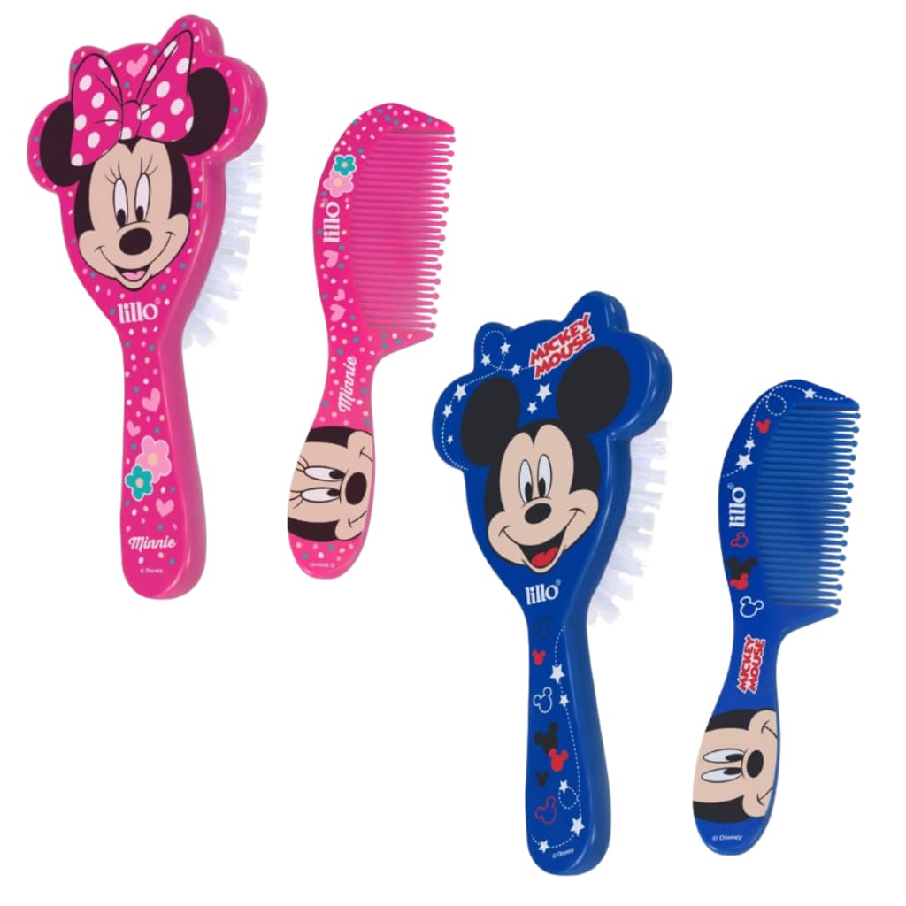 Conjunto Pente e Escova para Bebê Cerdas Macias Pontas Arredondadas Lillo Disney Minnie Mickey