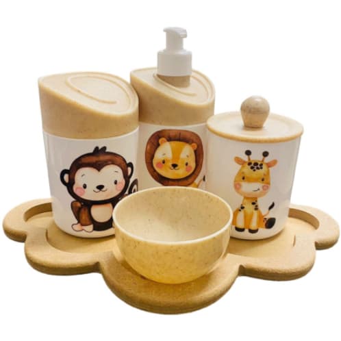 Kit Higiene Bebê Safari c/Bandeja Nuvem Crua