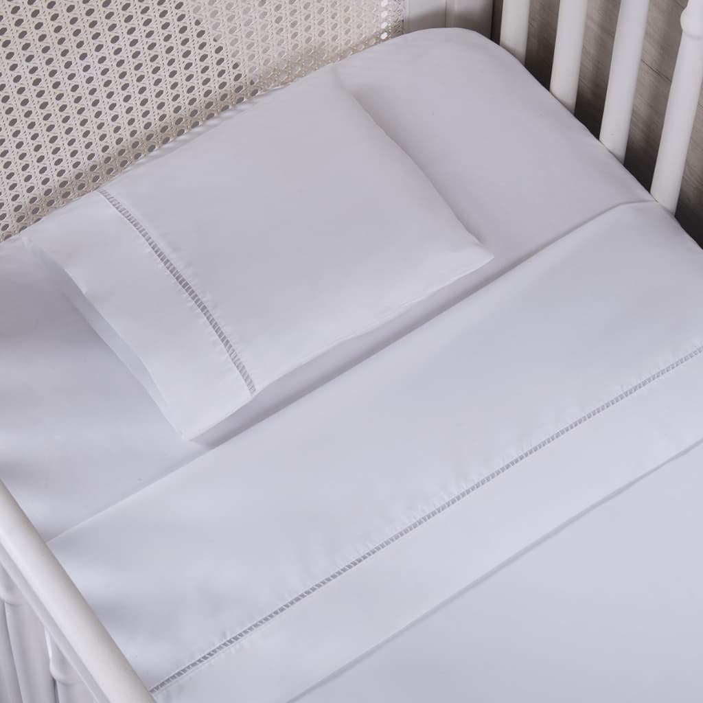 Lençol Berço 3 Pçs Ponto Palito Micro Percal 200 Fios Cor Branco Tecido Liso