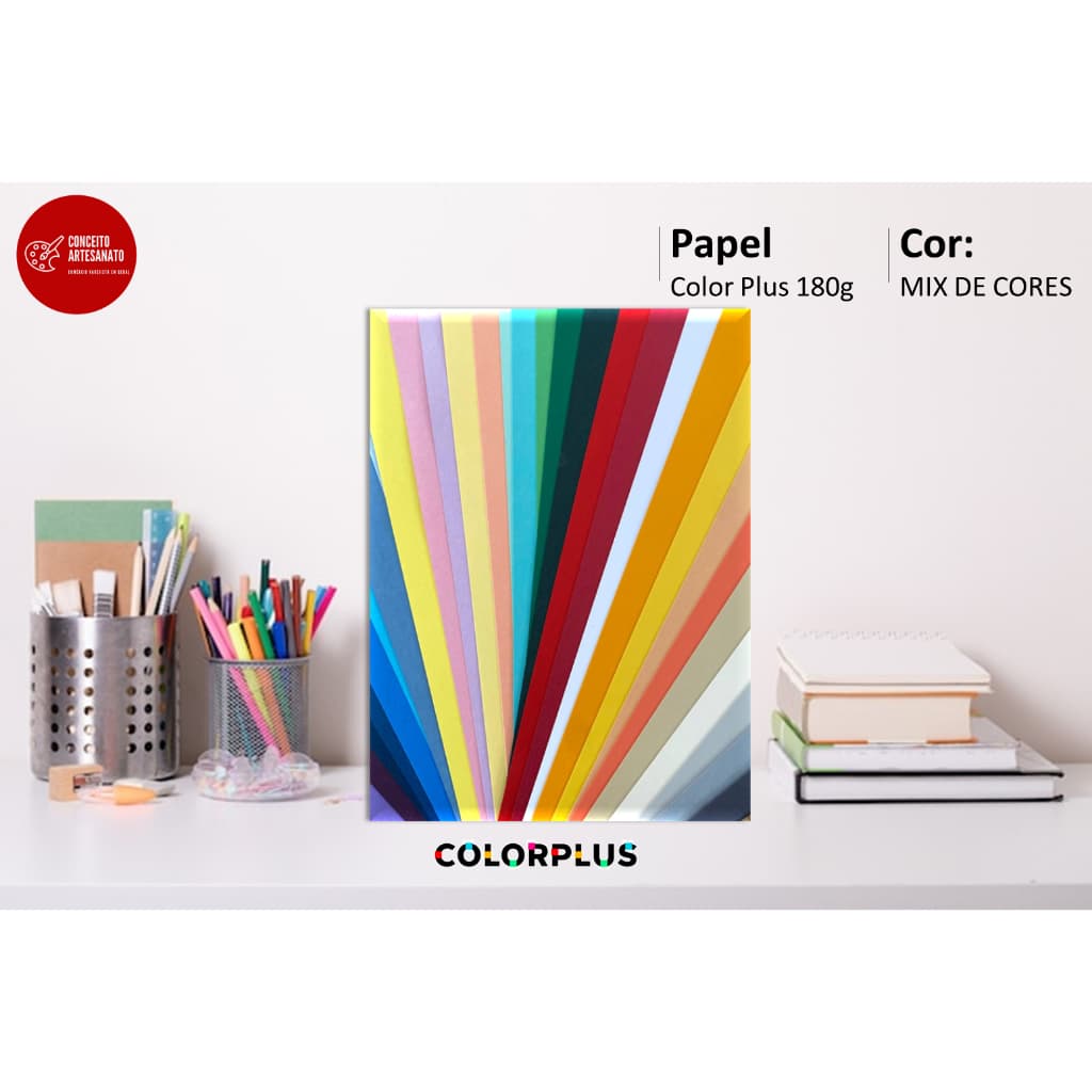 Papel Color Plus A4 180g Massa Colorida 200 Folhas Várias Cores