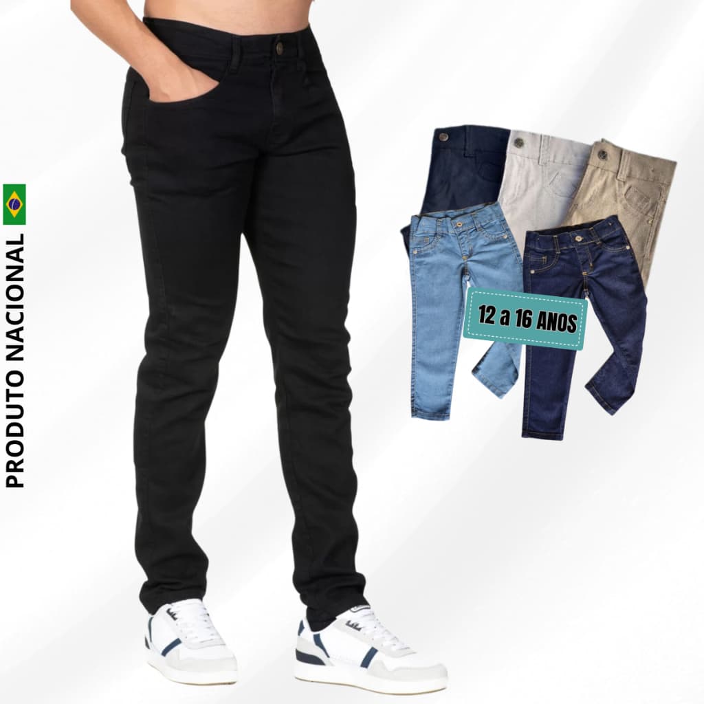 Calça Jeans Infantil Juvenil Masculina Com Lycra Tradicional Meninos Várias Cores Tam 1 ao 16