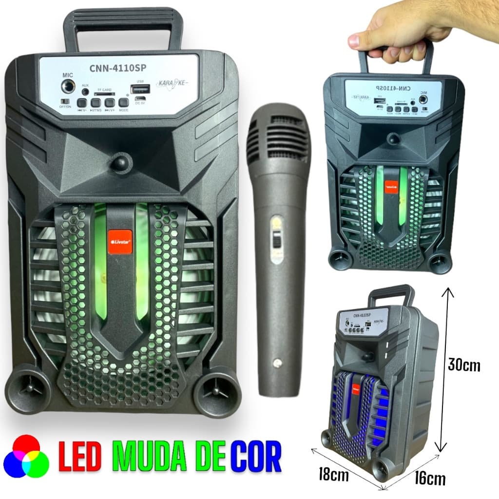 Caixa de Som MP3 1000W C/ Led Alto Falante Grande Entrada P10 Instrumento ou Microfone