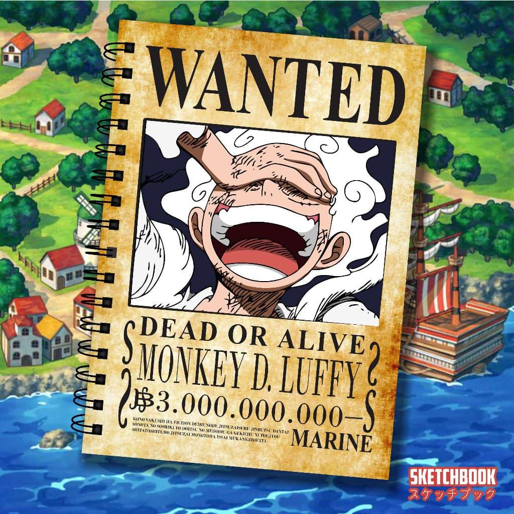 Sketchbook Caderno Desenho Anime One Piece Procurado Wanted 140 Págs 70 Folhas 180g ou 100 Págs 50 Folhas 240g