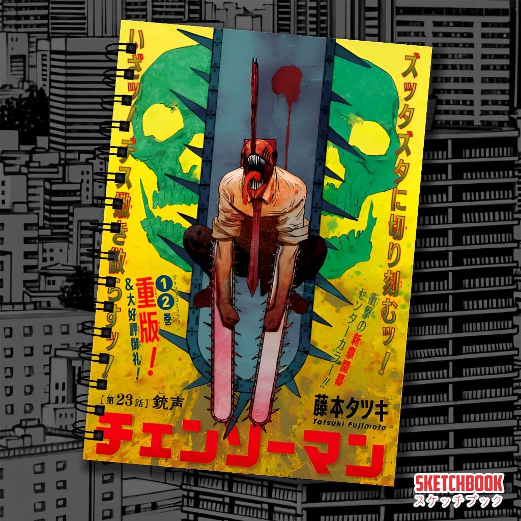 Sketchbook Caderno Desenho Anime Chainsaw Man 140 Págs 70 Folhas 180g ou 100 Págs 50 Folhas 240g