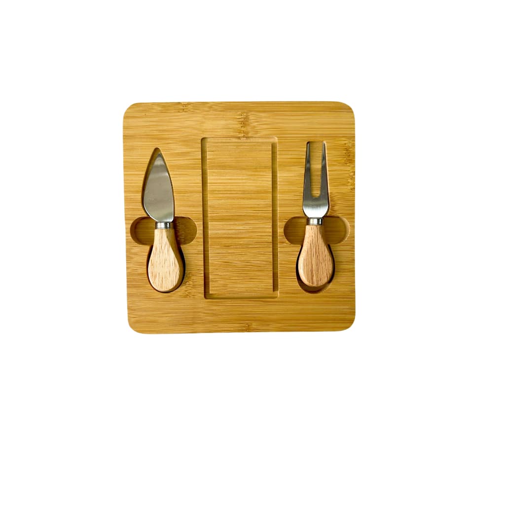Kit Conjunto de  Petisqueira de Bambu Tábua De Queijo e Frios Espátulas Com Jogo de 3 Peças Quadrado