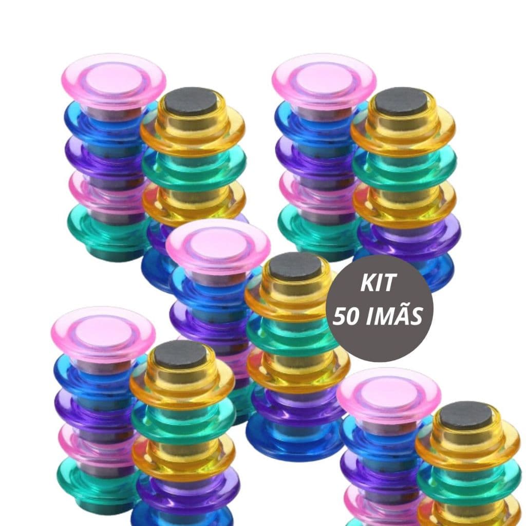 Kit Com 50 Imãs Coloridos Para Pendurar Avisos Em Geladeira Ou Quadro Metálico