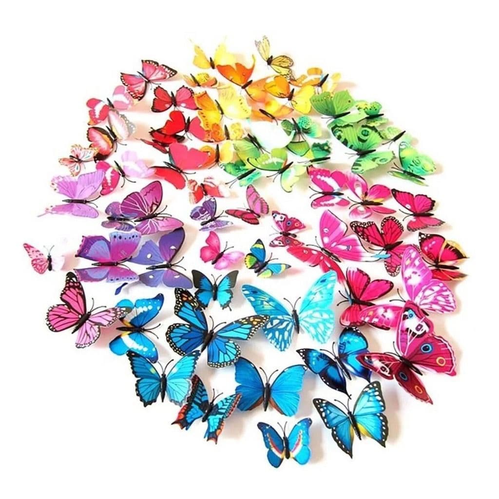 12 peças Borboletas 3d de PVC com Adesivo e Imã para Decoração de Quarto Teto Parede enfeite de Geladeira
