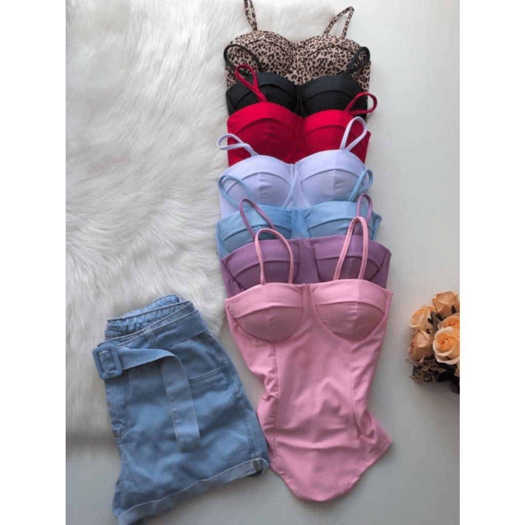 Body feminino Meia taça retro com bojo basico varias cores