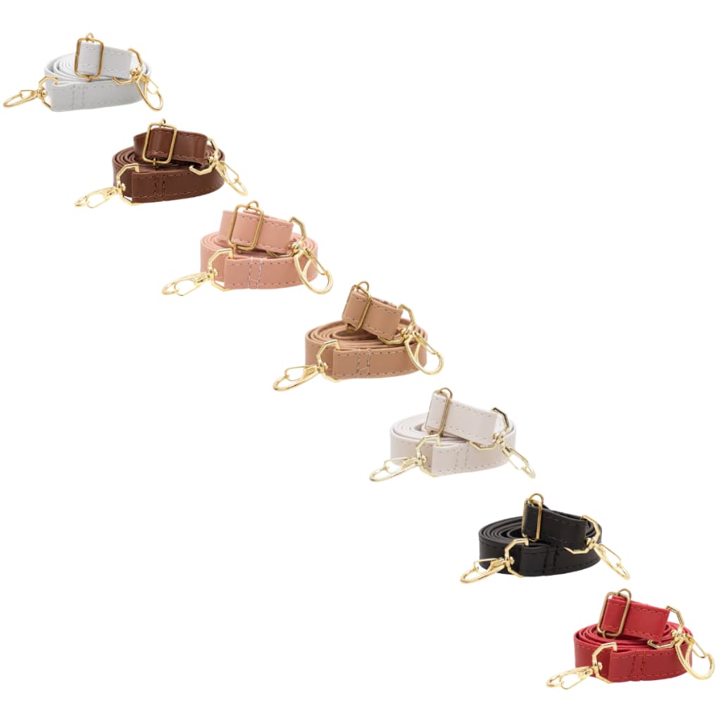 Kit 7 Alças para Bolsa Feminina Transversal Regulável Metal Dourado Diversas Cores
