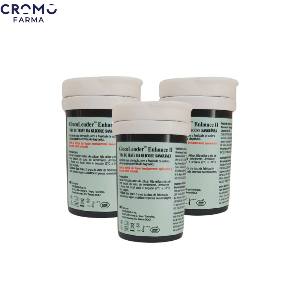 KIT 3 FRASCOS DE TIRAS REAGENTES DIABETE GLUCOLEADER C/50 UNIDADES CADA