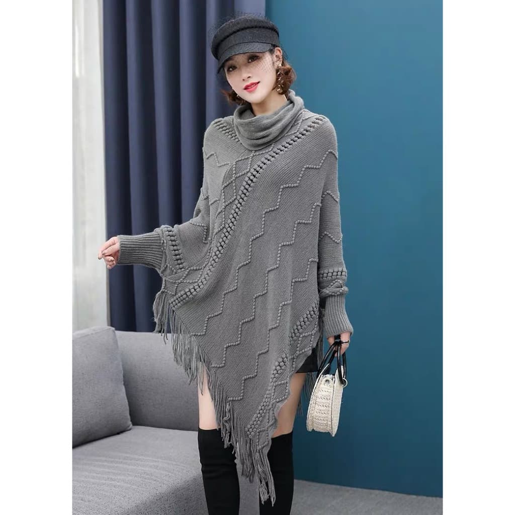 Ponche em tricot COM MANGA /Xale de Lã/983