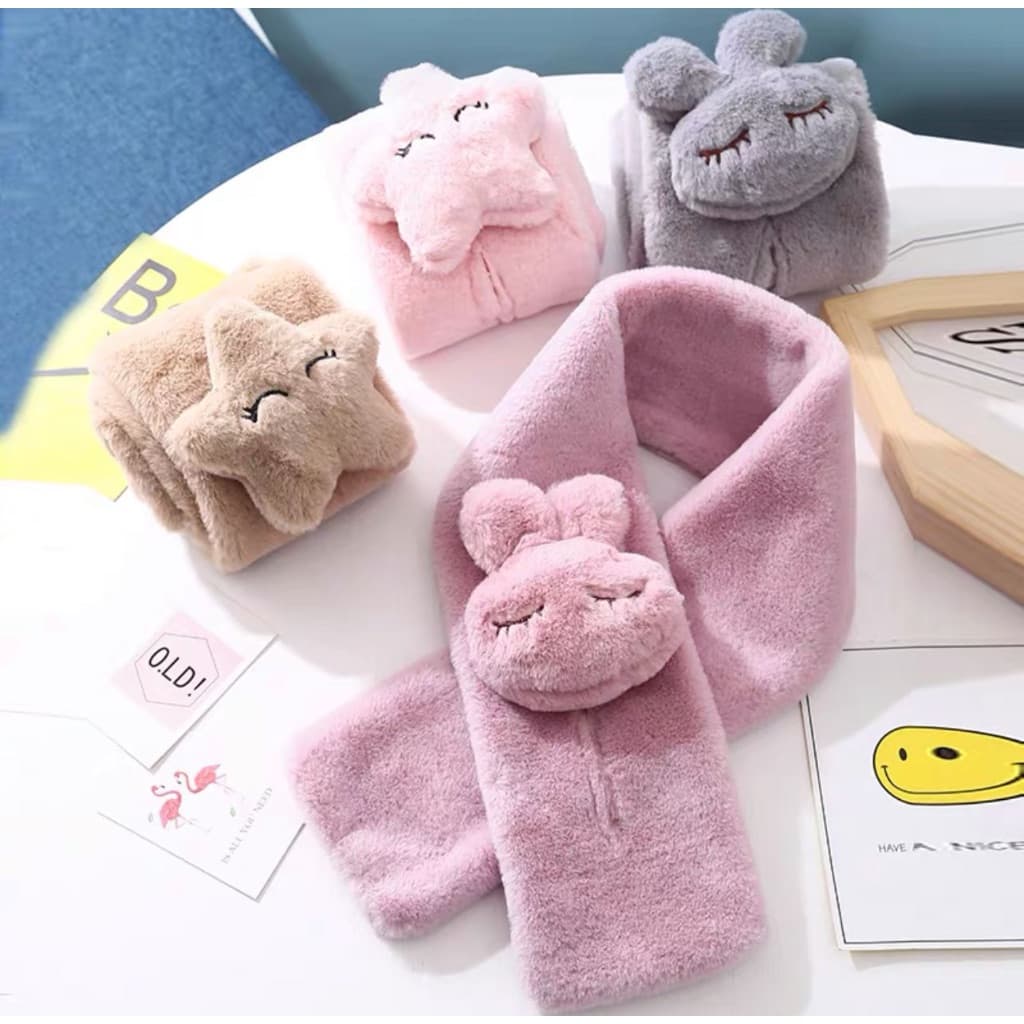 Cachecol infantil pelúcia com ursinho linha baby menina e menino