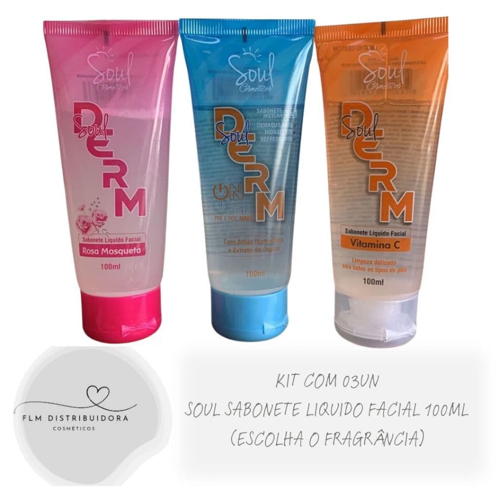 Kit com 03un Sabonete Líquido Facial Soul 100ml