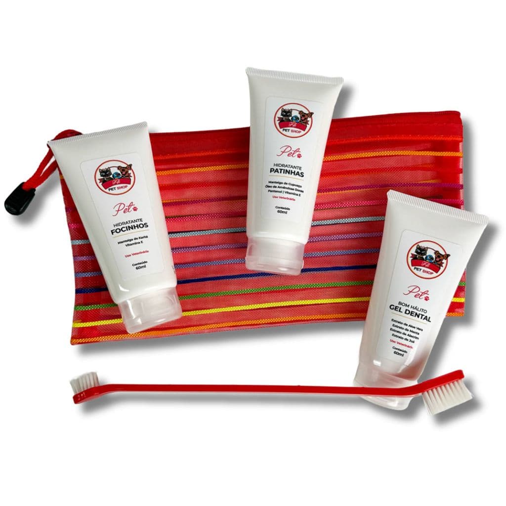Kit Pet Hidratante de Patinha, Hidratante de Focinho e Gel Dental e Escova de Dentes Pet Dulpa face