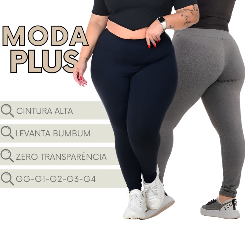 Legging Plus Size Feminina Calça Cintura Alta Zero Transparência Academia Fitness
