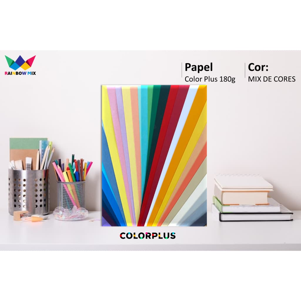 Papel Color Plus 180g - A4 Massa Colorida - 100 Folhas várias cores