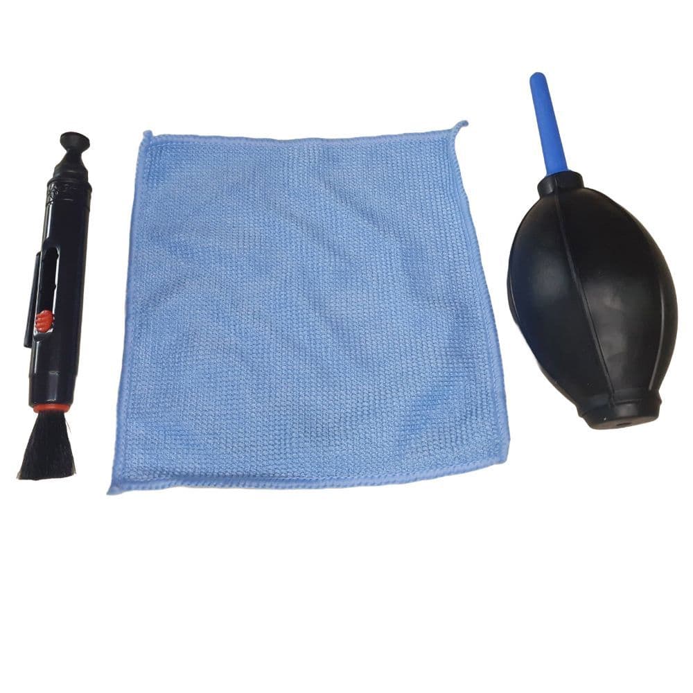 Kit Limpa Lente Câmera Fotográfica 3x1 Soprador Pano Pincel para lentes em geral e  sensor dslr